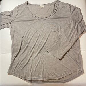 POL Gray/Taupe Long Sleeve Lightweight T-Shirt with Raw Edges NWOT